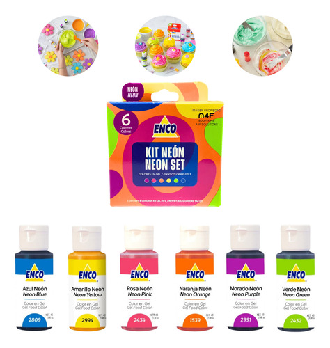 Colorante Neón En Gel Enco Comestible Kit 6 Colores