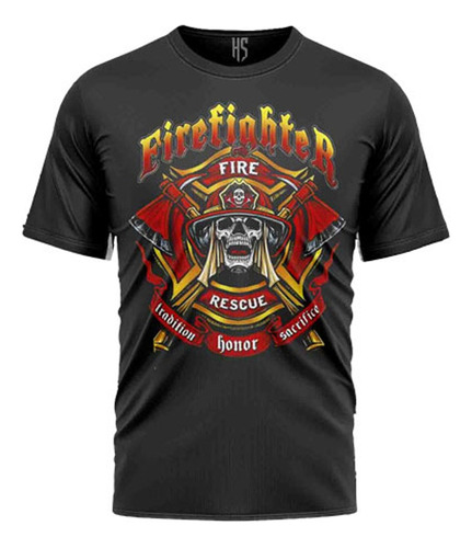 Playera Fire Rescue Bomberos Color Negro