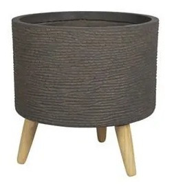 Cachepot De Cimento Com Pe De Madeira Riva Taupe G