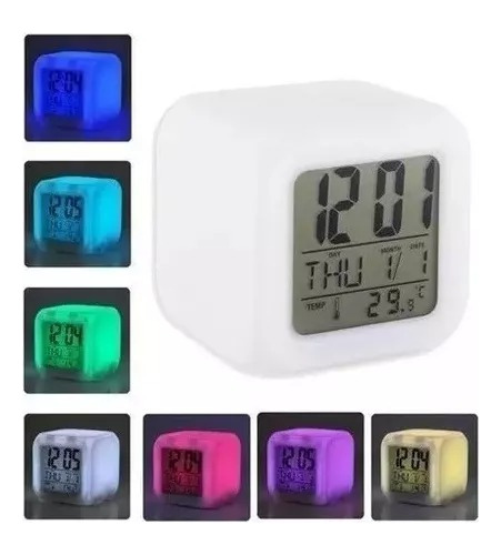 Reloj Despertador Cambia De Color C/termometro 