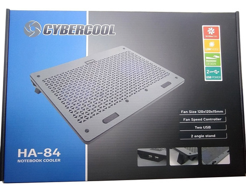 Cooler Para Laptop Cybercool Ha-84 Aluminio 2 Ventiladores Color Negro Led Azul