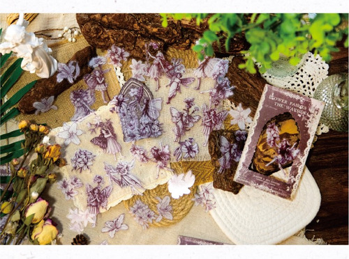 Set 40 Deco Stickers Flores Hadas & Ángeles Journaling Scrap