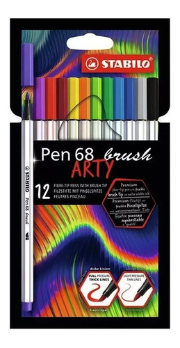 Kit Caneta Stabilo Pen 68 Brush Arty 12 Cores