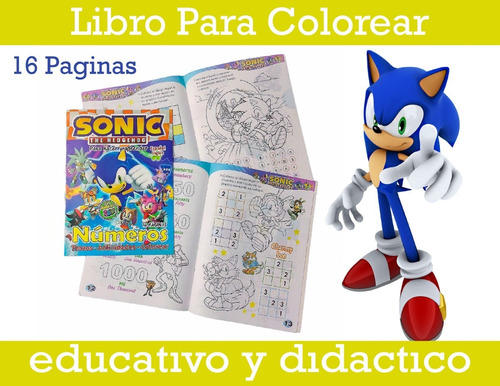 Libro Didáctico Para Colorear Sonic Niños Niñas Actividades
