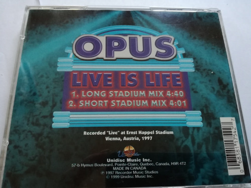 Opus - Live Is Life Stadium Version  - Cd - Made In Canada