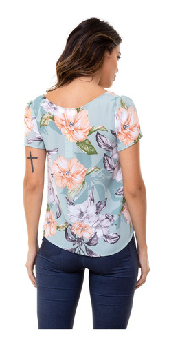 Blusa Kinara Crepe Nervuras Botões Pérolas Verde