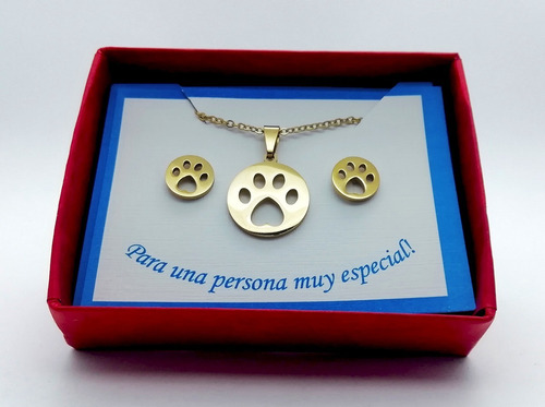 Imagen 2 de 4 de Juego Collar Y Aretes Diseño Huellas Chapa De Oro 22 K M3104