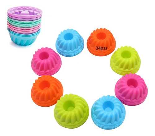 24 Pcs Molde Rosca Silicona Capacillo Gelatina Repostería Multicolor