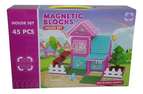 Imagen 1 de 4 de Bloques Magneticos 45 Pzas Casa De Muñecas 2 Pisos Cabaña Ed