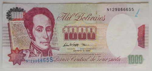 Imagen 1 de 2 de Billete Venezuela 1000 Bolívares Agosto 6 1998 N9 Au