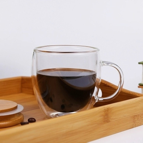 Imagen 2 de 7 de Pack 2 Tazas De Vidrio Doble Pared Café Té 250 Ml Cappuchino