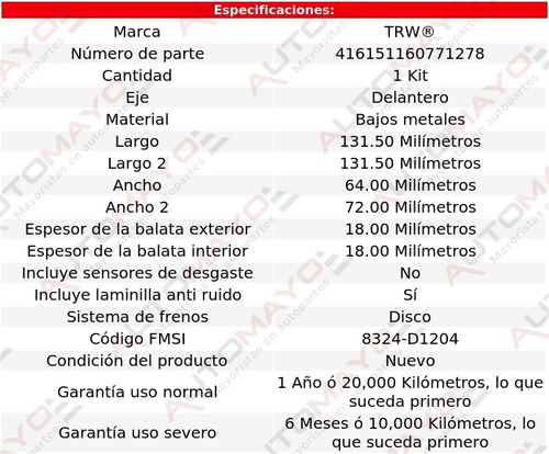 Balatas Bajos Metales Delanteras Mini Cooper Paceman 13-16