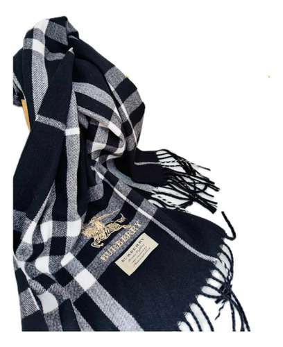 Cachecol Listras Cashmere 100% Preto Listras 170x40cm