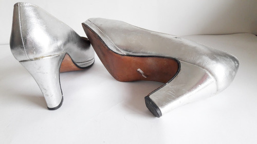 Zapatos Plateados De Cuero N39