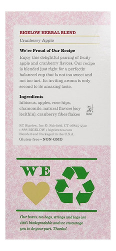 Té Bigelow Cranberry Apple Arándano Manzana 28 Saquitos Imp