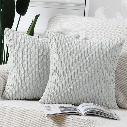 Set De 2 Fundas De Almohada Pana Bohemia 50x50cm Blanco Gris