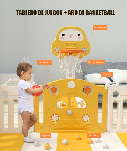 Corral Para Bebé Con 10+2 Paneles Con Aro De Basket Y Tapete