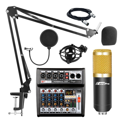 Kit Radio Mixer Usb 4 Canales Mic Condenser Accesorios