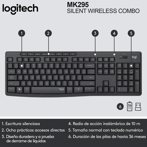 Imagen 4 de 6 de Kit Teclado Y Mouse Inalambrico Logitech Mk295 Español