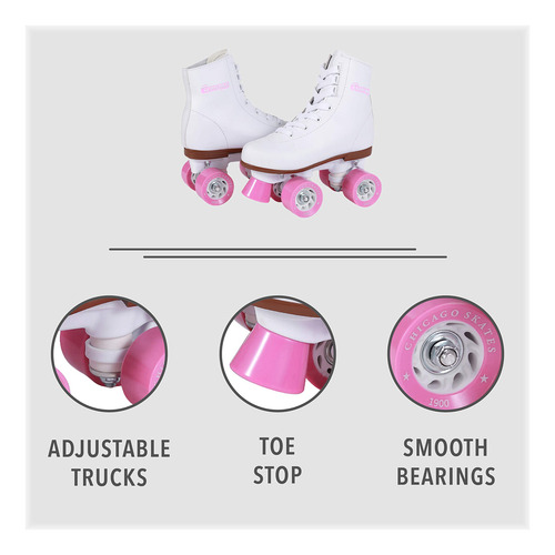 Patines Cuadrados Quad Girls Roller Skate Modelo 2023 Talle De Los Patines 0 Mm Blanco/rosa