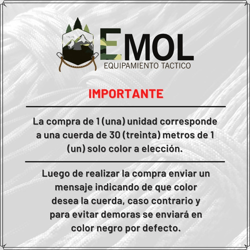 Imagen 5 de 7 de Paracord 30 Metros Cuerda 550 Tipo 3 50 Colores Made In Usa