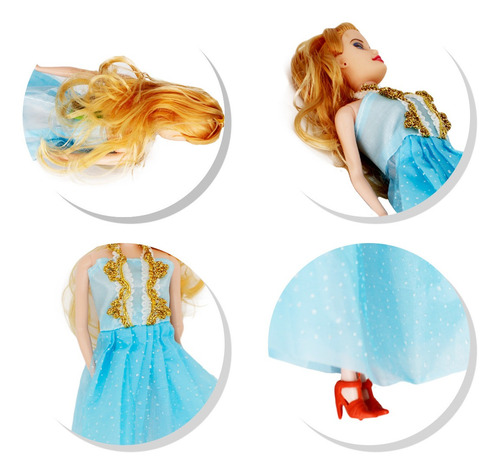 Imagem 6 de 7 de Boneca Estilo Barbie Fashion Loira Vestido Azul Classica