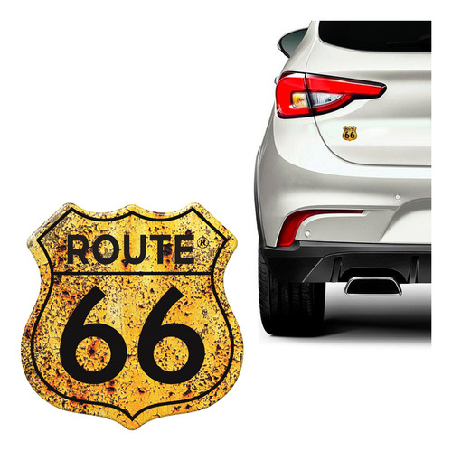 Adesivo Route 66 Enferrujado Emblema Universal Resinado