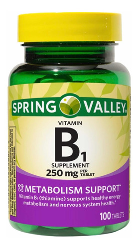 Vitamina B1 250 mg C/ 100 comprimidos Spring Valley Original Eua
