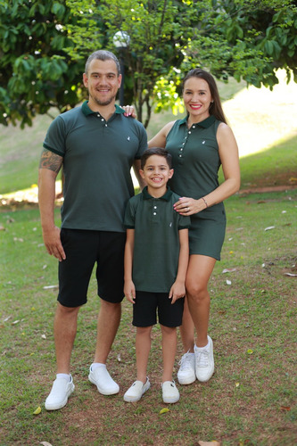 Kit Família Polos Verde Musgo 3 Peças