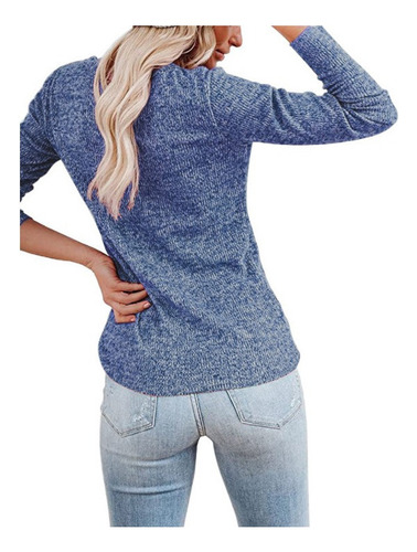 A Camiseta Casual De Manga Larga Con Cuello En V For Mujer