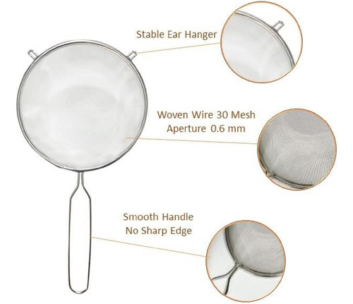 Set 3 Pzs Colador De Acero Inoxidable Para Cocina Reposteria Plateado