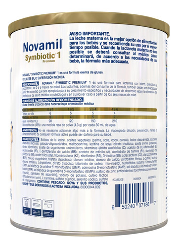 Novamil Symbiotic Etapa 1 Fórmula Con Hierro. Bote Con 800g. Sin Sabor