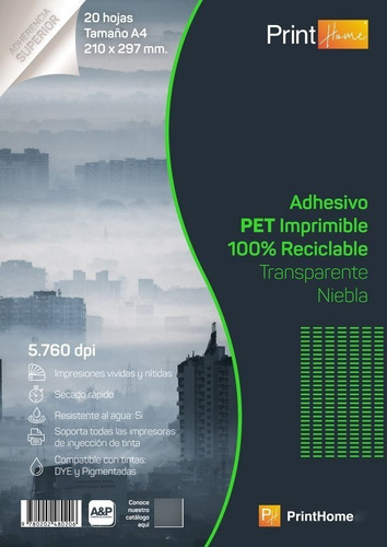 Papel Pet Adhesivo Imprimible Transp Niebla (blanco) A4x20hj
