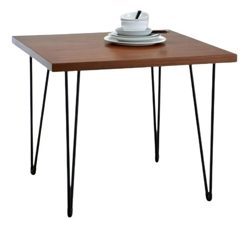 Extravaganza Mesa De Comedor Cuadrada Con Patas De Metal Tapa Nogal Patas Negro