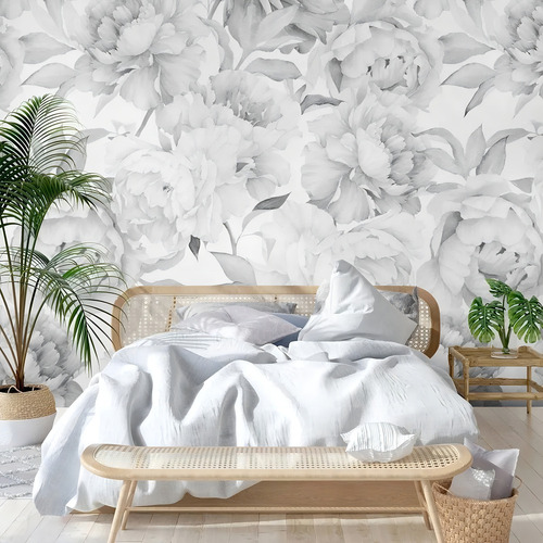 Wallpaper Vinil Para Parede Moderno Flores Minimalistas Gris Color Rosas Gris