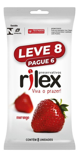 Preservativo Camisinha Rilex Morango Pague 6 Leve 8