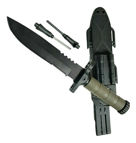 Imagen 2 de 4 de Cuchillo Táctico Supervivencia Pedernal Brújula Funda Nf6216