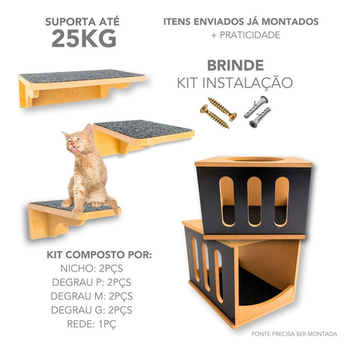 Poleiro Gato 9pçs Já Montado Montado Linhas Verticais