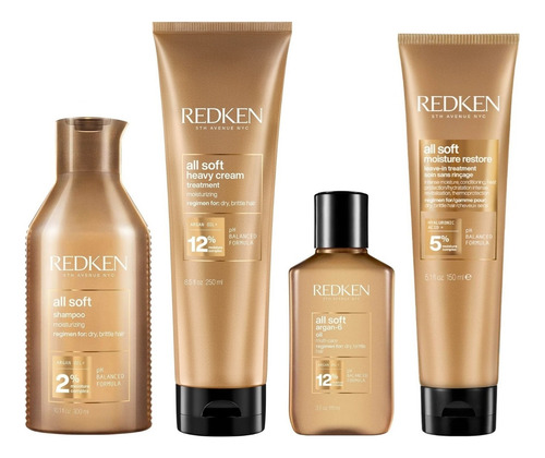 Shampoo 300ml + Mascarilla+ Aceite + Crema Redken All Soft