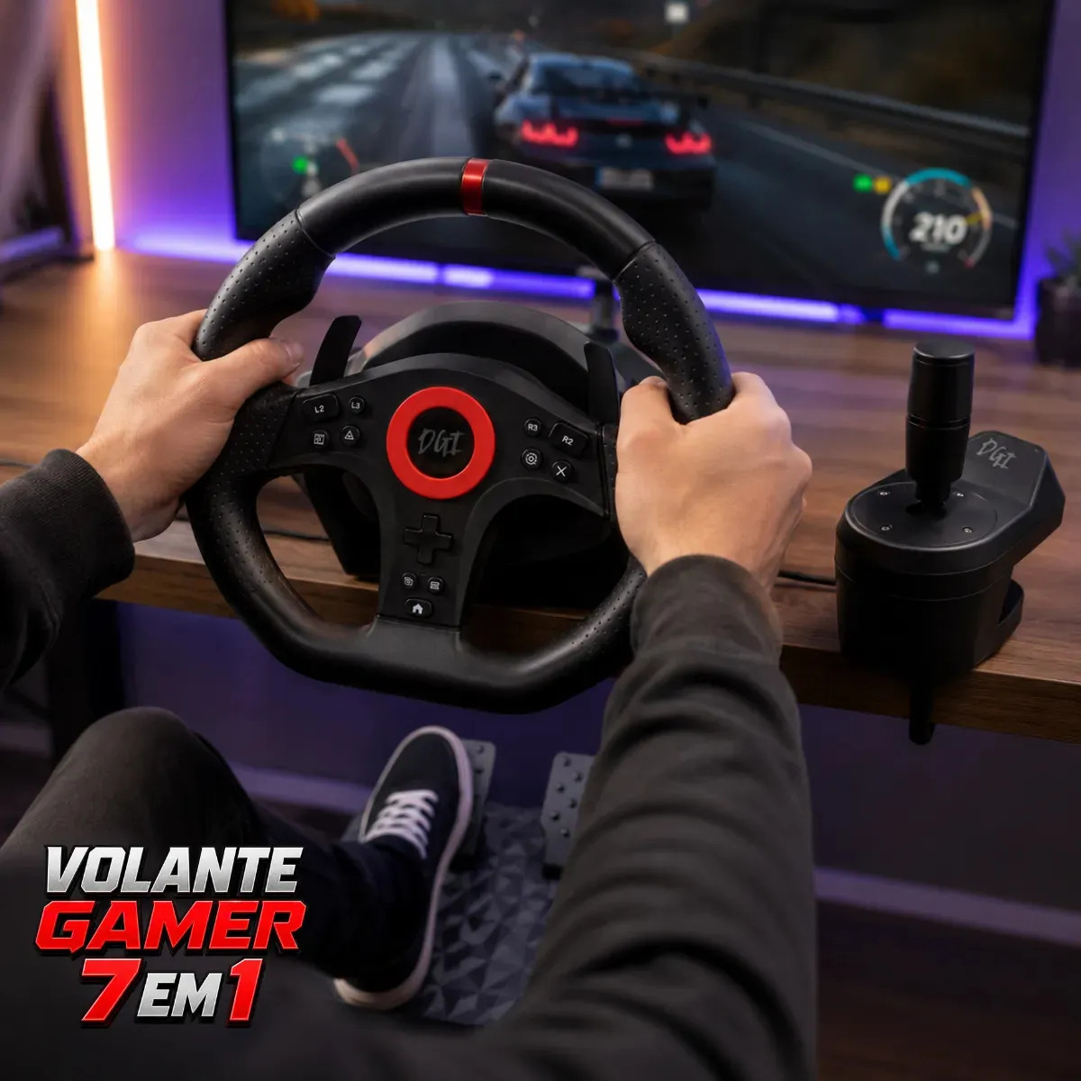Volante Pedal Câmbio 7 Em 1 Vídeo Game Compatível Ps3 Ps4 Nintendo Switch Xbox One Series Computador Notebook Digital Informática