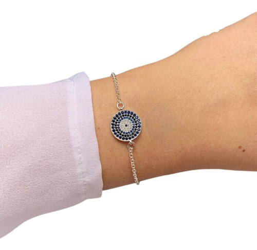 Pulseira Olho Grego Prata 925 Comprimento 186 Cm Cor Safira Diâmetro 19 Cm