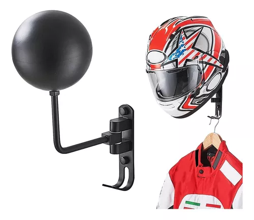 Soporte para casco montado en la pared, estante para casco de motocicleta,  soporte de exhibición de casco de pared, rotación de 180° con 2 ganchos