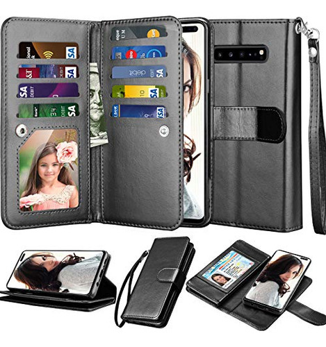 Funda Cartera Para Galaxy S10 5g Negro Piel Sintetica -3
