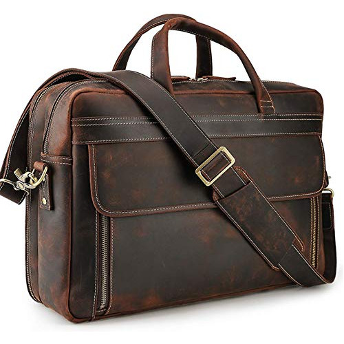 Vintage Leather Briefcase For Men 17 Inch Laptop Comput...