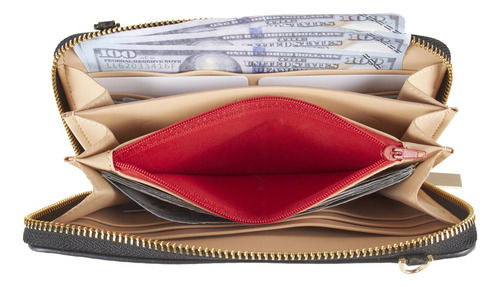 Cartera Cloe Grande Para Mujer Cierre Metálico Doble Funcion Color Negro