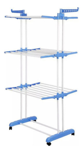 Varal Chão Pra Roupa Inox 3 Três Andares Retrátil Cor Azul