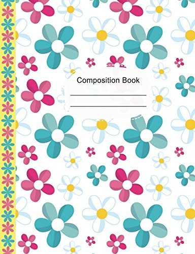 Colorful Pink Blue Daisies Composition Notebook Dot Grid Pap