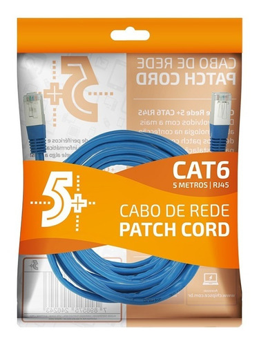 Cabo De Rede Blindado 5m Ethernet Rj45 Cat6 Azul 5 Metros