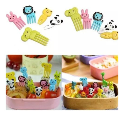 Set De 10 Mini Tenedores Pinchos Animales Lonchera Niños