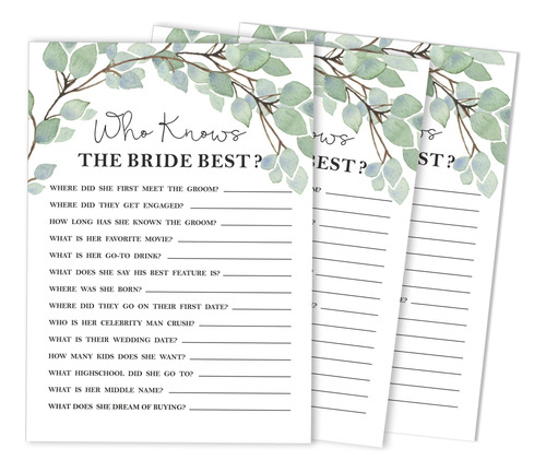 50 Tarjeta Actividad Greenery How Well Do You Know The Bride